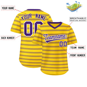 Custom Gold Purple Personalized Horizontal Stripe Authentic Pullover Baseball Jersey