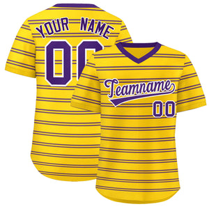 Custom Gold Purple Personalized Horizontal Stripe Authentic Pullover Baseball Jersey