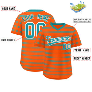 Custom Orange Aqua Personalized Horizontal Stripe Authentic Pullover Baseball Jersey