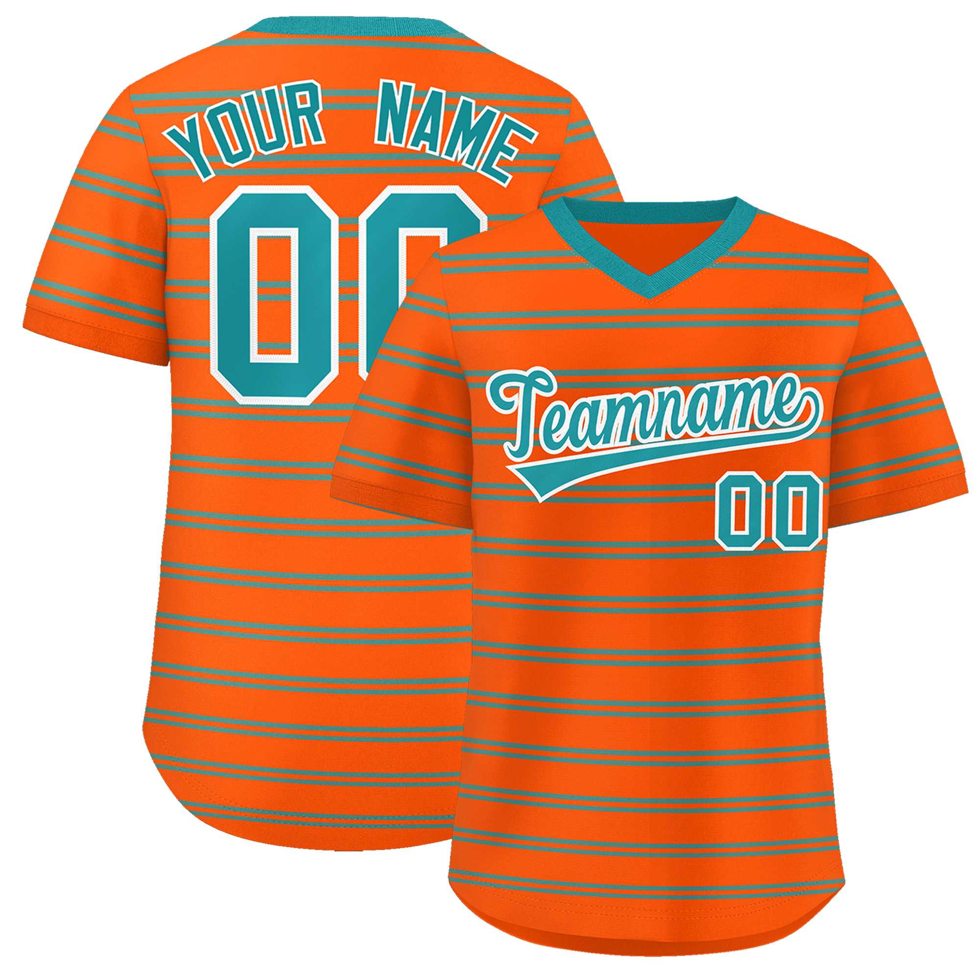 Custom Orange Aqua Personalized Horizontal Stripe Authentic Pullover Baseball Jersey