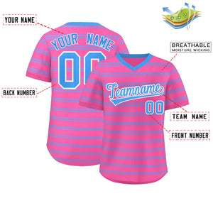 Custom Pink Powder Blue Personalized Horizontal Stripe Authentic Pullover Baseball Jersey