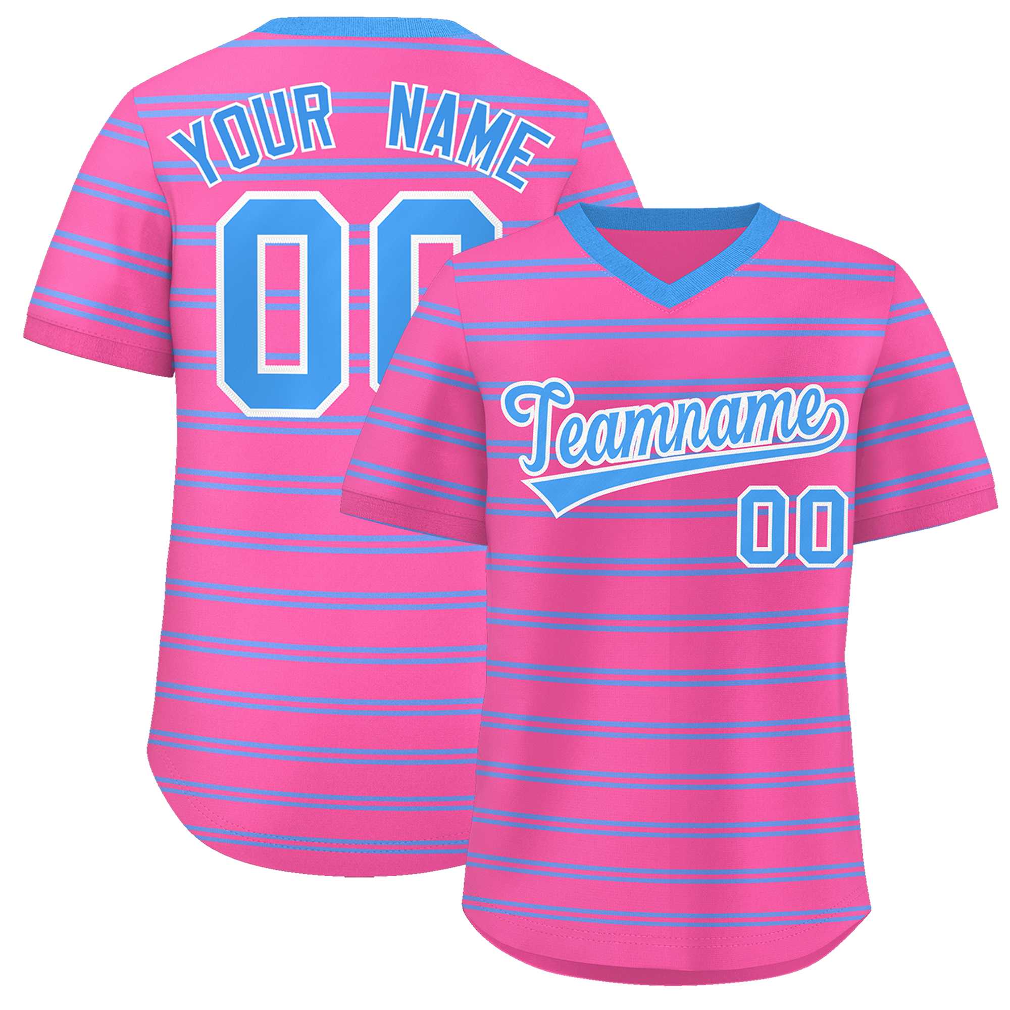 Custom Pink Powder Blue Personalized Horizontal Stripe Authentic Pullover Baseball Jersey