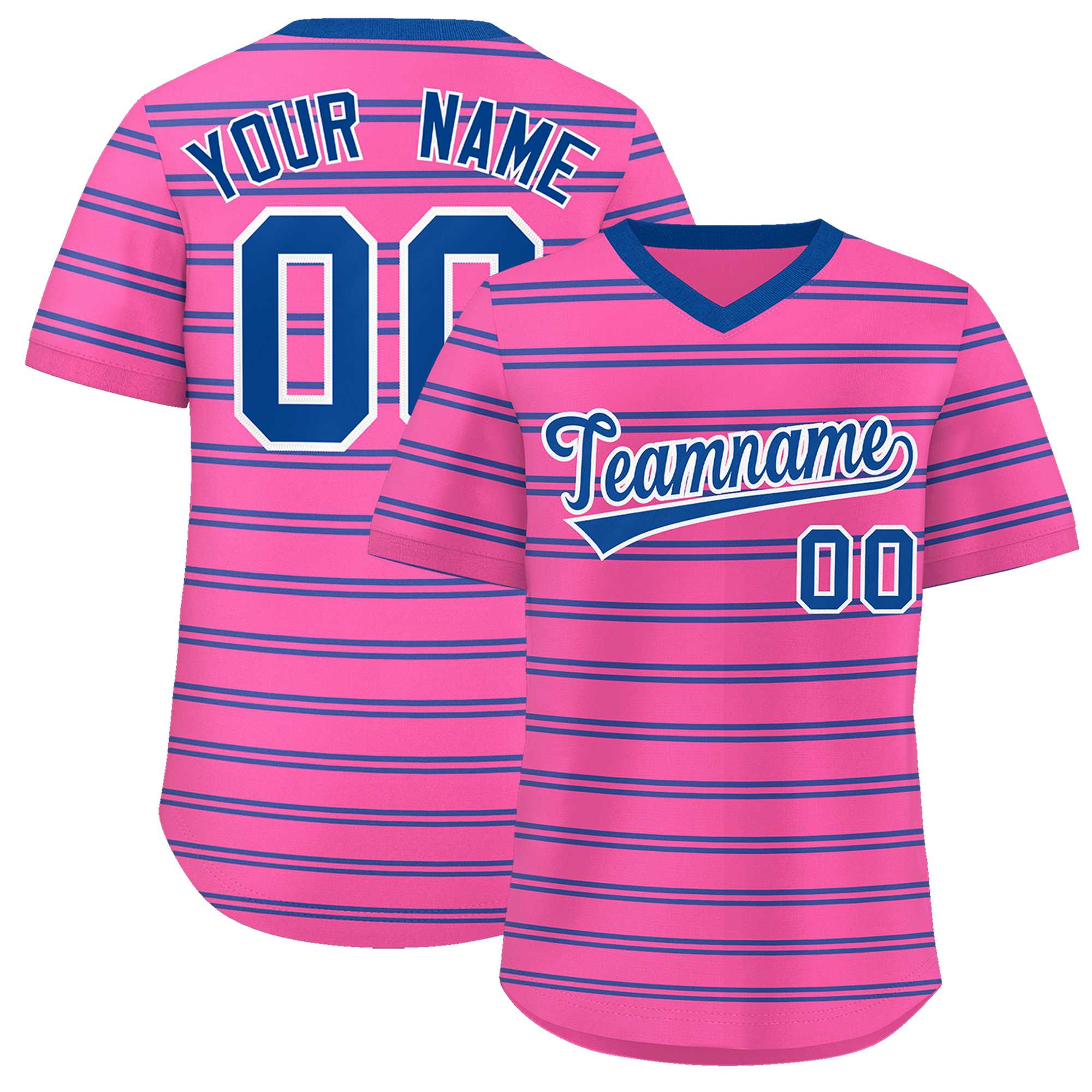 Custom Pink Royal Personalized Horizontal Stripe Authentic Pullover Baseball Jersey