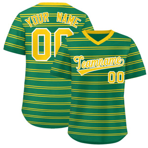 Custom Kelly Green Gold Personalized Horizontal Stripe Authentic Pullover Baseball Jersey