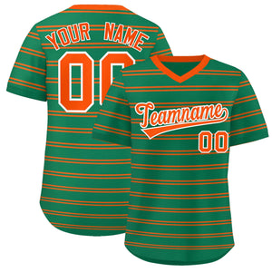 Custom Kelly Green Orange Personalized Horizontal Stripe Authentic Pullover Baseball Jersey