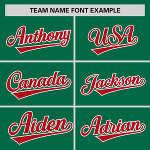 Custom Kelly Green Red Personalized Horizontal Stripe Authentic Pullover Baseball Jersey