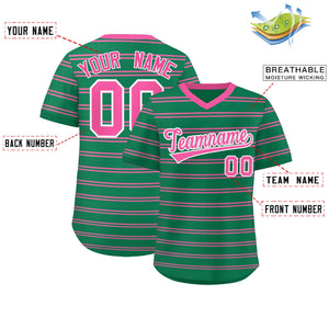 Custom Kelly Green Pink Personalized Horizontal Stripe Authentic Pullover Baseball Jersey