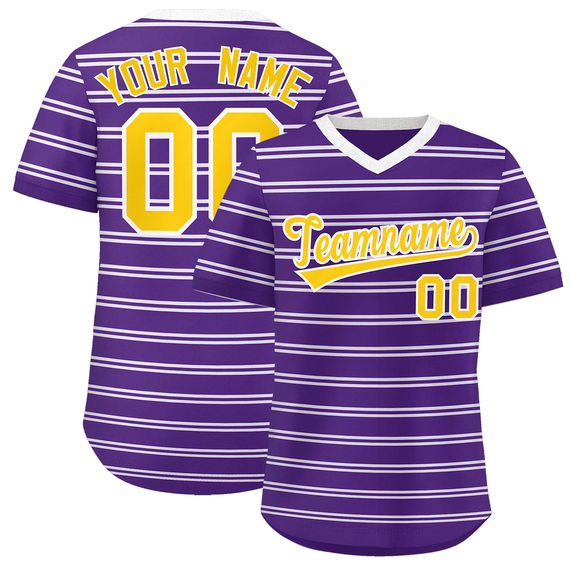 Custom Purple White Personalized Horizontal Stripe Authentic Pullover Baseball Jersey