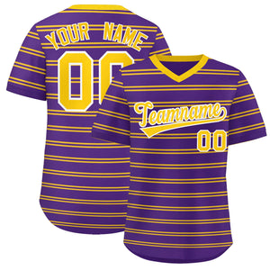 Custom Purple Gold Personalized Horizontal Stripe Authentic Pullover Baseball Jersey