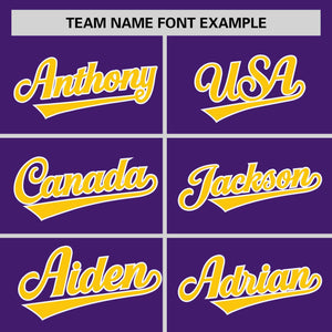 Custom Purple Gold Personalized Horizontal Stripe Authentic Pullover Baseball Jersey