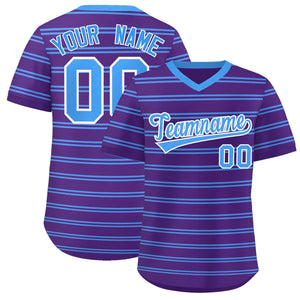 Custom Purple Powder Blue Personalized Horizontal Stripe Authentic Pullover Baseball Jersey