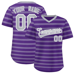 Custom Purple Gray Personalized Horizontal Stripe Authentic Pullover Baseball Jersey