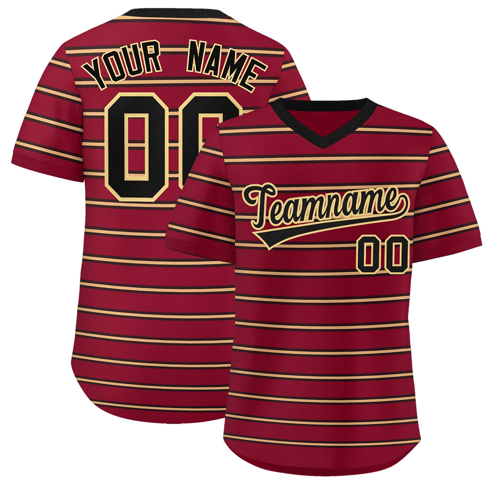 Custom Crimson Black-Khaki Personalized Horizontal Stripe Authentic Pullover Baseball Jersey