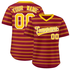 Custom Crimson Gold Personalized Horizontal Stripe Authentic Pullover Baseball Jersey