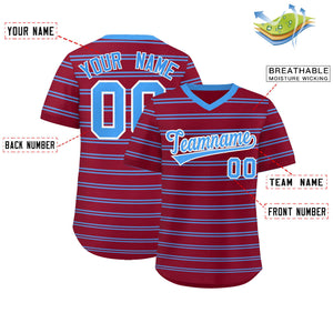 Custom Crimson Powder Blue Personalized Horizontal Stripe Authentic Pullover Baseball Jersey