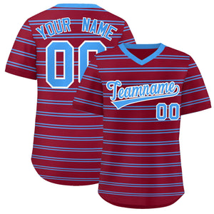 Custom Crimson Powder Blue Personalized Horizontal Stripe Authentic Pullover Baseball Jersey