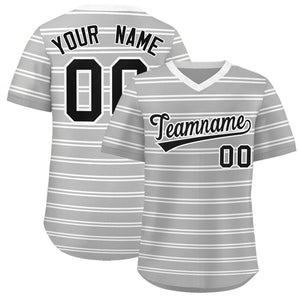 Custom Gray White Personalized Horizontal Stripe Authentic Pullover Baseball Jersey