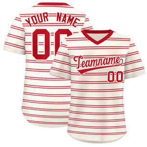 Custom Cream Red Personalized Horizontal Stripe Authentic Pullover Baseball Jersey