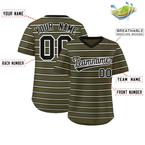 Custom Olive Black-White Personalized Horizontal Stripe Authentic Pullover Baseball Jersey