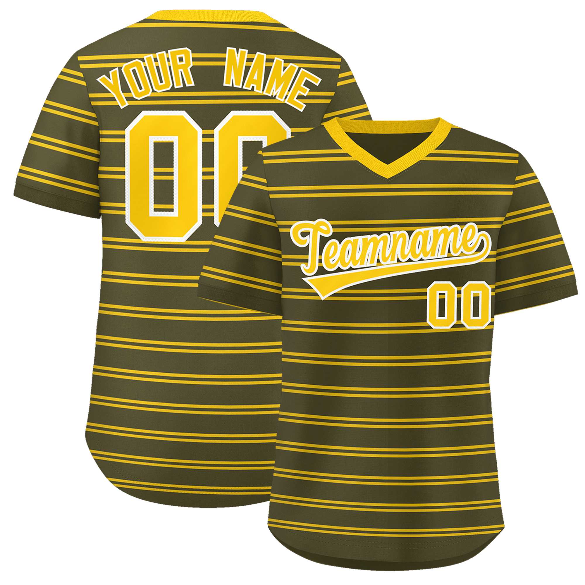 Custom Olive Gold Personalized Horizontal Stripe Authentic Pullover Baseball Jersey