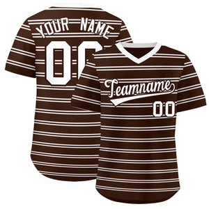 Custom Brown White Personalized Horizontal Stripe Authentic Pullover Baseball Jersey