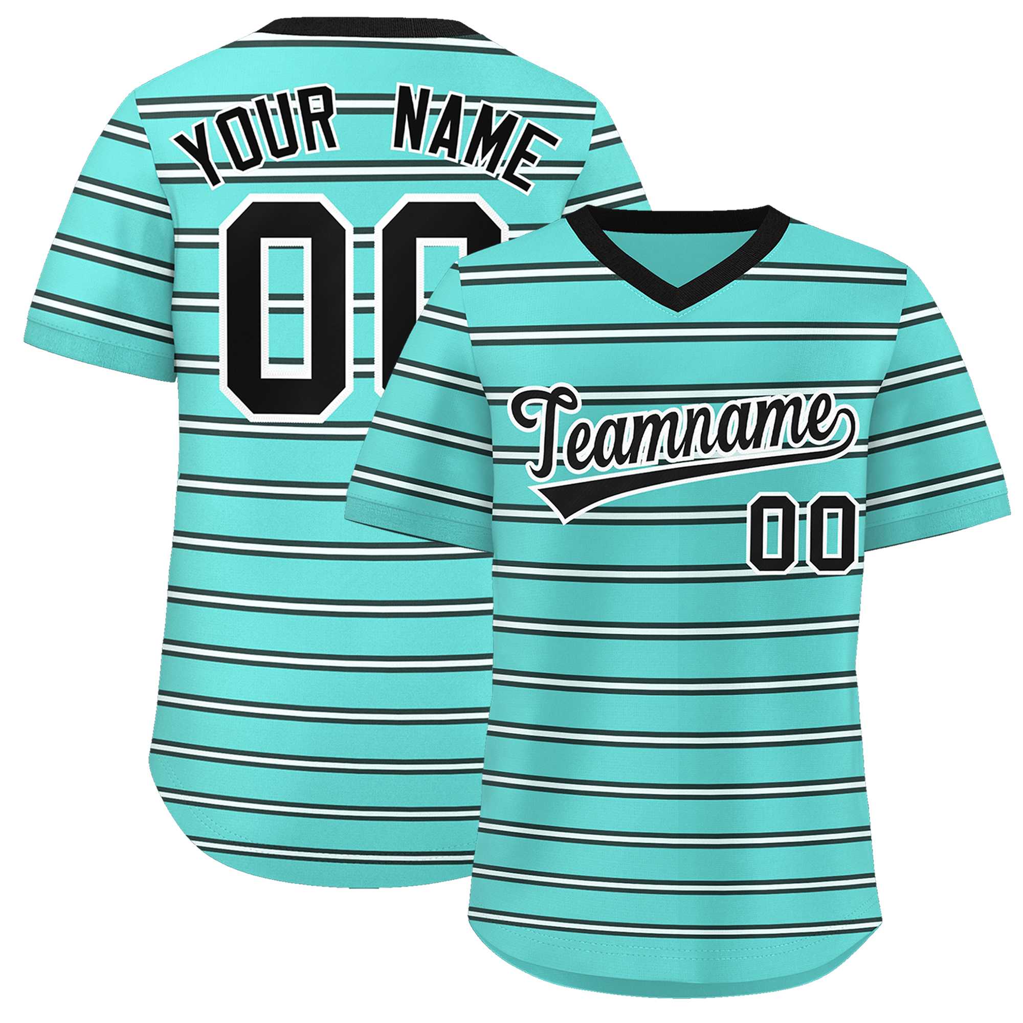 Custom Bright Green Black-White Personalized Horizontal Stripe Authentic Pullover Baseball Jersey