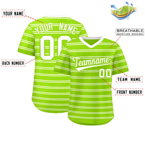 Custom Neon Green White Personalized Horizontal Stripe Authentic Pullover Baseball Jersey