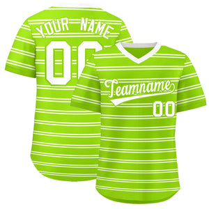 Custom Neon Green White Personalized Horizontal Stripe Authentic Pullover Baseball Jersey