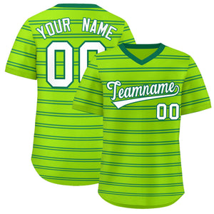 Custom Neon Green Kelly Green Personalized Horizontal Stripe Authentic Pullover Baseball Jersey