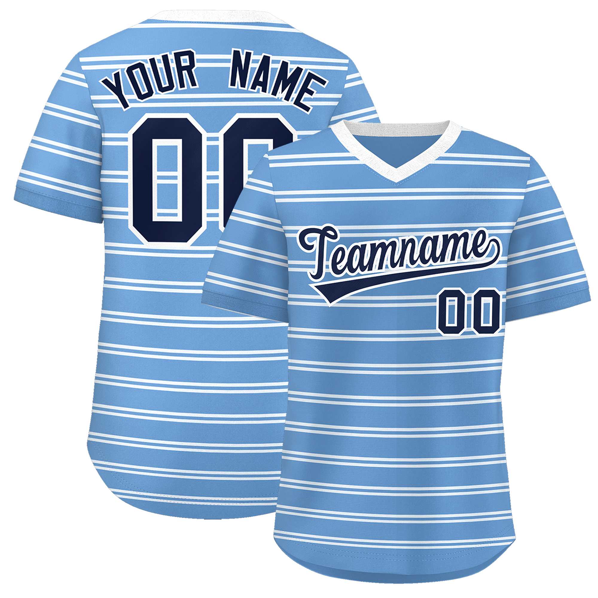 Custom Light Blue White Personalized Horizontal Stripe Authentic Pullover Baseball Jersey