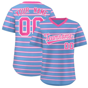 Custom Light Blue Pink-White Personalized Horizontal Stripe Authentic Pullover Baseball Jersey