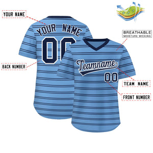 Custom Light Blue Navy Personalized Horizontal Stripe Authentic Pullover Baseball Jersey