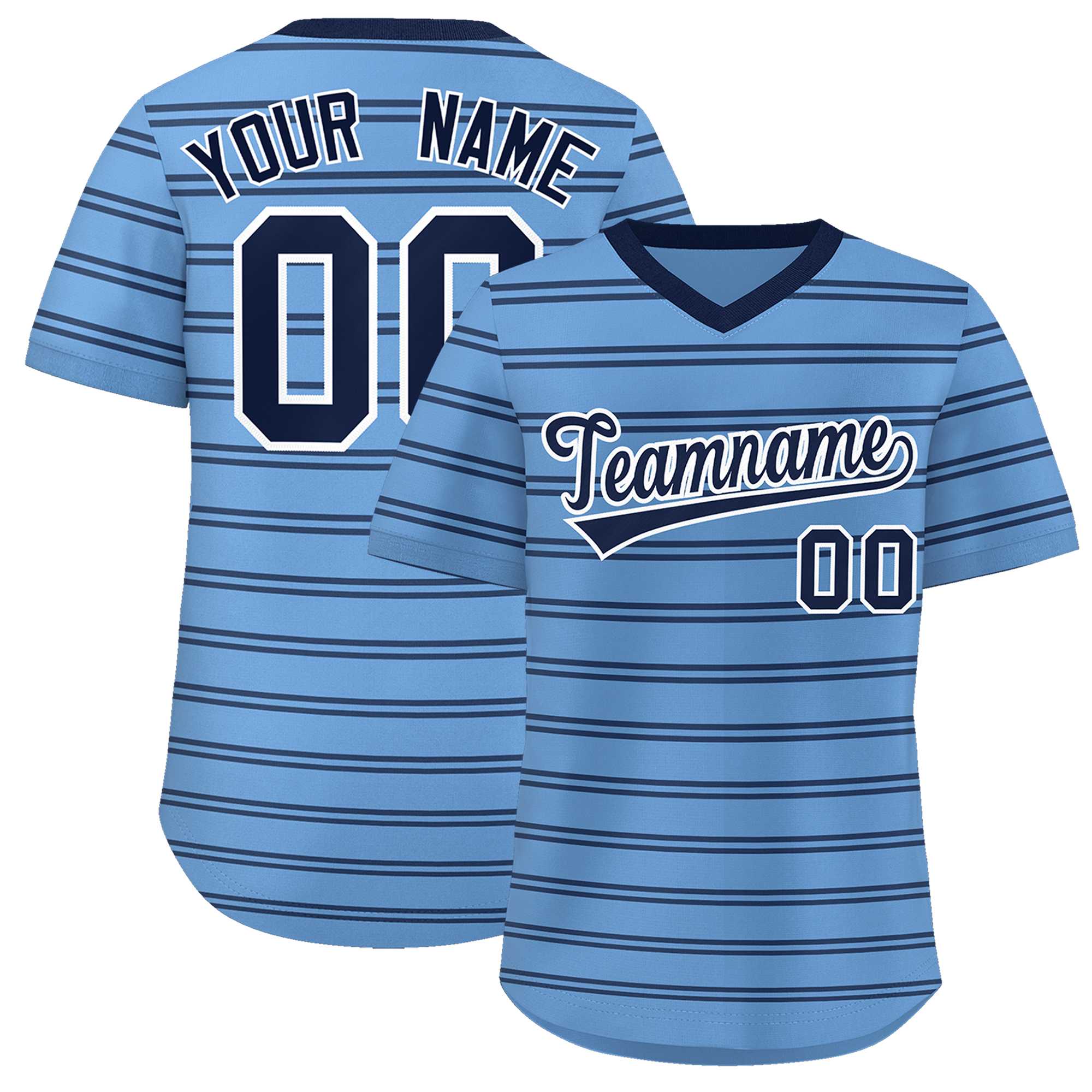 Custom Light Blue Navy Personalized Horizontal Stripe Authentic Pullover Baseball Jersey