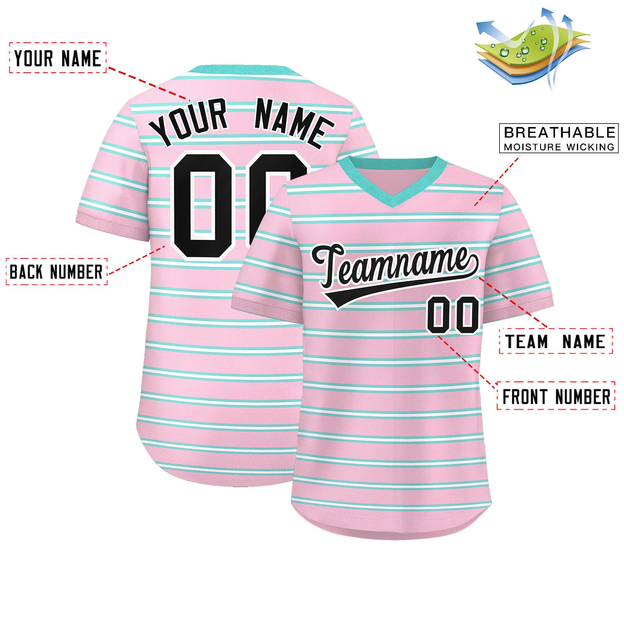 Custom Light Pink Bright Green-White Personalized Horizontal Stripe Authentic Pullover Baseball Jersey