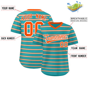 Custom Aqua Orange-White Personalized Horizontal Stripe Authentic Pullover Baseball Jersey