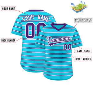 Custom Sky Blue Purple-White Personalized Horizontal Stripe Authentic Pullover Baseball Jersey