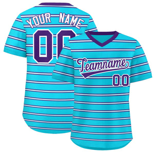 Custom Sky Blue Purple-White Personalized Horizontal Stripe Authentic Pullover Baseball Jersey