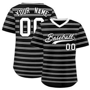 Custom Black White Personalized Horizontal Stripe Authentic Pullover Baseball Jersey