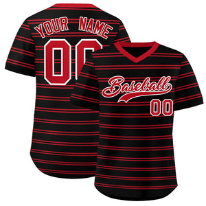 Custom Black Red Personalized Horizontal Stripe Authentic Pullover Baseball Jersey