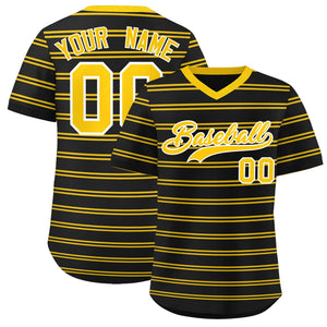 Custom Black Gold Personalized Horizontal Stripe Authentic Pullover Baseball Jersey