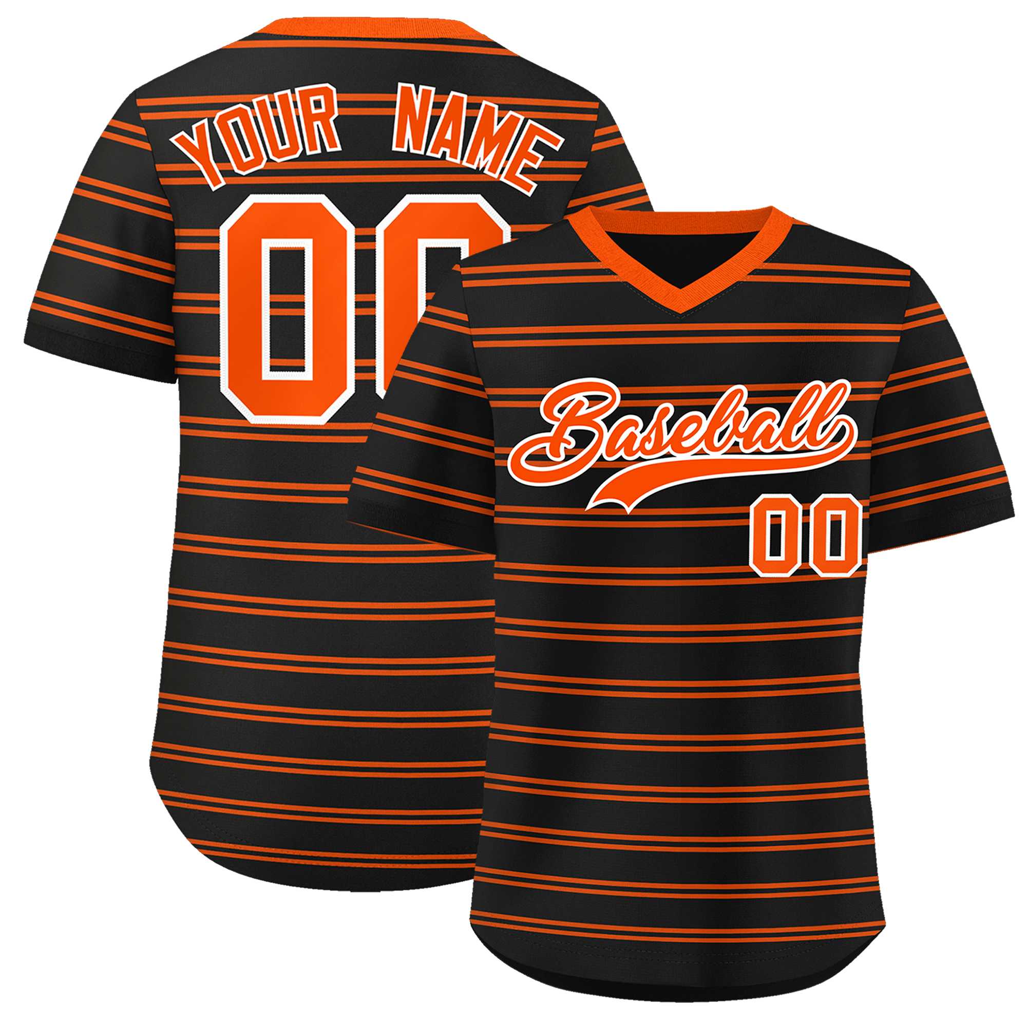 Custom Black Orange Personalized Horizontal Stripe Authentic Pullover Baseball Jersey