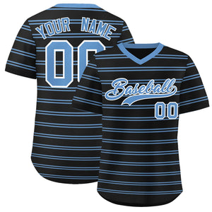 Custom Black Light Blue Personalized Horizontal Stripe Authentic Pullover Baseball Jersey