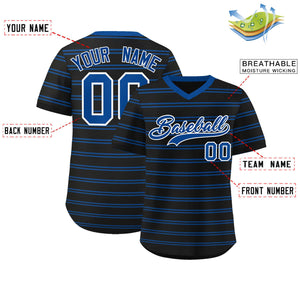 Custom Black Royal Personalized Horizontal Stripe Authentic Pullover Baseball Jersey