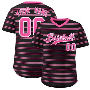 Custom Black Pink Personalized Horizontal Stripe Authentic Pullover Baseball Jersey