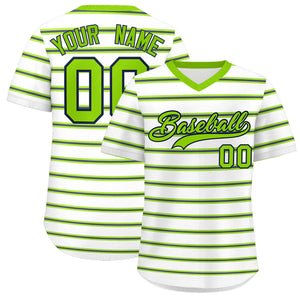 Custom White Neon Green-Navy Personalized Horizontal Stripe Authentic Pullover Baseball Jersey