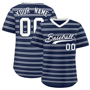 Custom Navy White Personalized Horizontal Stripe Authentic Pullover Baseball Jersey