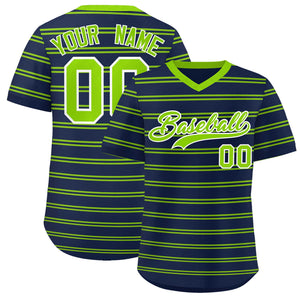 Custom Navy Neon Green Personalized Horizontal Stripe Authentic Pullover Baseball Jersey