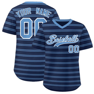 Custom Navy Light Blue Personalized Horizontal Stripe Authentic Pullover Baseball Jersey