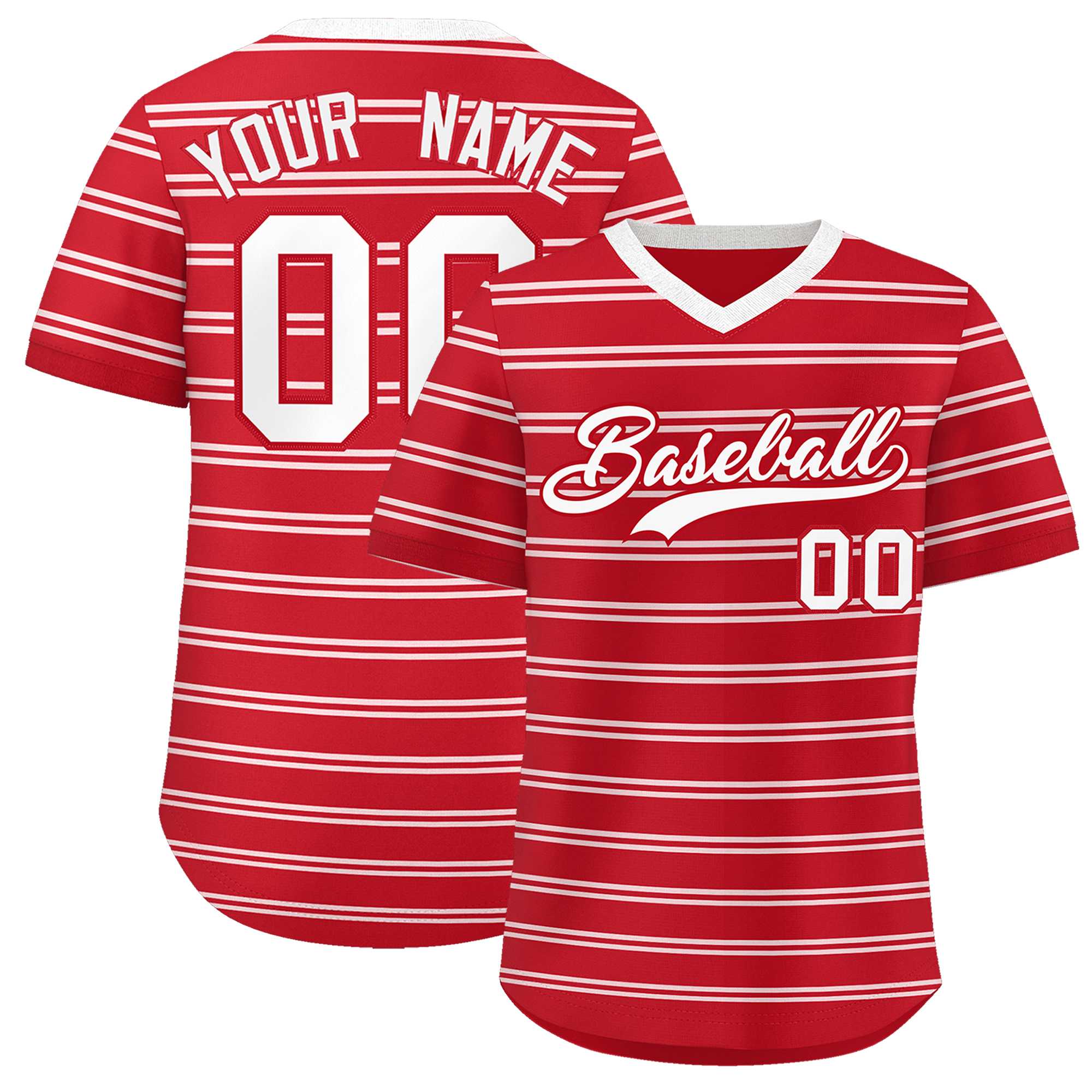 Custom Red White Personalized Horizontal Stripe Authentic Pullover Baseball Jersey