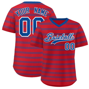 Custom Red Royal Personalized Horizontal Stripe Authentic Pullover Baseball Jersey